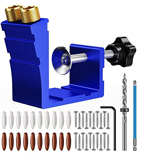 TEITEYER 1 Set Pocket Hole Jig Kit Pocket Hole Drill Guide Jig Set for 15° Angled Holes, for Woodworking Angle Drilling Holes A