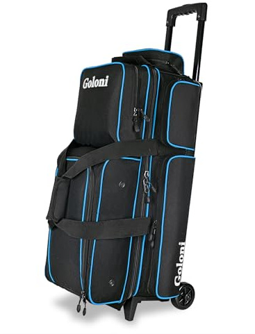 Goloni 3 Ball Bowling Bags with Wheels, Rolling Bowling Bag for 3 Balls & Accessories - Retractable Handle Extends to 38