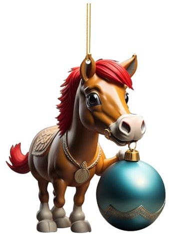 2D Lustige Pferde Anhänger,Niedlicher Pferde Weihnachtskugeln Ornament Christbaumschmuck Acryl Pferde-Kugeln Weihnachtsanhänger Weihnachtsbaumschmuck Weihnachtspferde Anhänger (G, One Size)