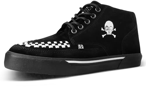 T.U.K. Mid Top Creeper Sneaker - Scarpe da Uomo e da Donna - Colore Camoscio Bianco e Nero - Stile Punk, Goth e Rocker in Pelle e Scarpe Stringate - Taglia EU44