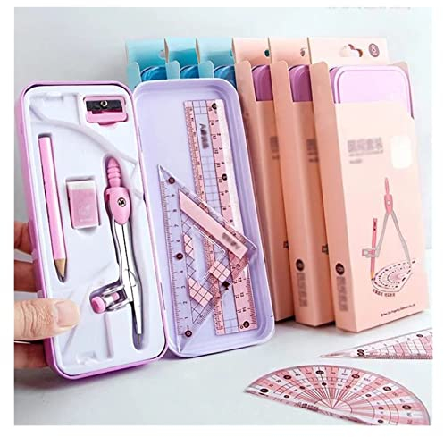 Mathe-Set, Winkelmesser-Set, Mathe-Kompass, Eisenverpackung, Zirkel, Lineal, Schreibwaren-Set, Mathematik-Geometrie-Werkzeuge for Schüler for Zeichnen, Schulbürobedarf, Geometrie-Set (Farbe: Blau) ( C