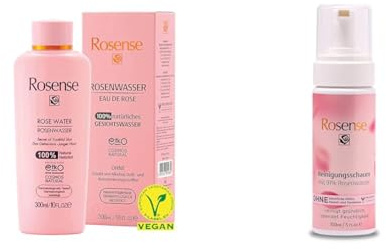 Rosense Rosenwasser 300 ml – feuchtigkeitsspendendes Gesichtswasser zur Gesichtsreinigung Gesichtspflege 100% naturrein vegan & Reinigungsschaum – feuchtigkeitsspendende Gesichtsreinigung - 150 ml