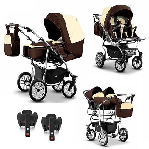 Zwillingskinderwagen 5 in 1 City Twin inkl. Autositze - 16 Teile - in 19 Farben