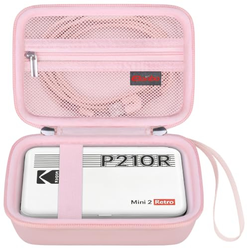Elonbo Hard Case for Kodak Mini Shot 2 Retro P210/ Kodak Mini 2 Retro 4PASS Portable Instant Photo Printer, Digital Instant Print Camera Travel Bag, Mesh Pocket Fits Printing Paper and Cable, Pink