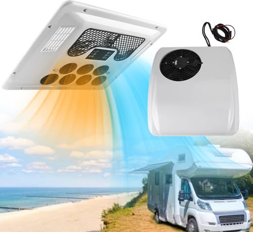 Lakenbroade Climatiseur pour Camping-Car 12V/24V/48V, avec Chaleur Universelle, Toit de Fourgon, 9000BTU, unité A/C silencieuse pour Camping-Car 12 Volts,48V