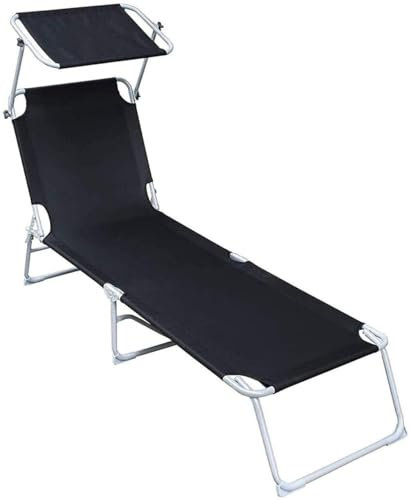 Liegestuhl Liege Sonnenliege Liegestuhl Liegestuhl mit Sonnendach Verstellbare Rückenlehne Faltbar Tragkraft 110 kg für Urlaub Garten Lounge