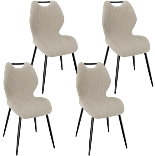 WAFTING Esszimmerstühle 4er Set, Gepolsterter Stuhl mit Hohe Rückenlehne aus Stoff und Schwarz Lackierte Metallfüße, für Esszimmer, Schlafzimmer und Empfang, Khaki