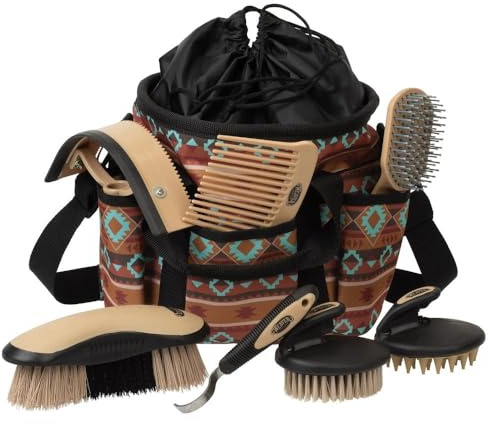 Weaver Equine Horse Grooming Kit, 7-Piece Horse Brush Set with Organizer Tote Bag, Hoof Pick, Comb, Sweat Scraper, Equine Tools for Daily Grooming, Lost Creek
