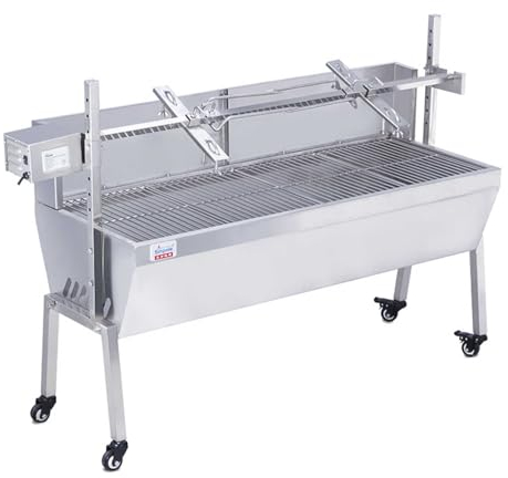 Large Spit Roaster Rod for Chicken Lamb Pig Spit - BBQ Grill Charcoal Roaster for Outdoor Picnics & Camping - Complete Grill Kit Rotisserie Tools