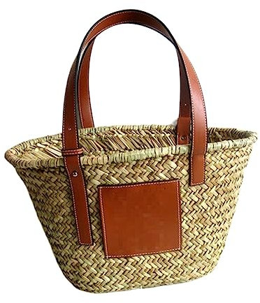 Capazo Playa,Bolsos De Mimbre Bolsas de la canasta de la paja de la playa de verano Casual Ratán de gran capacidad Tote de las mujeres Bolsos de las marcas Diseñador de mimbre Woven Lady Mano(Brown sm