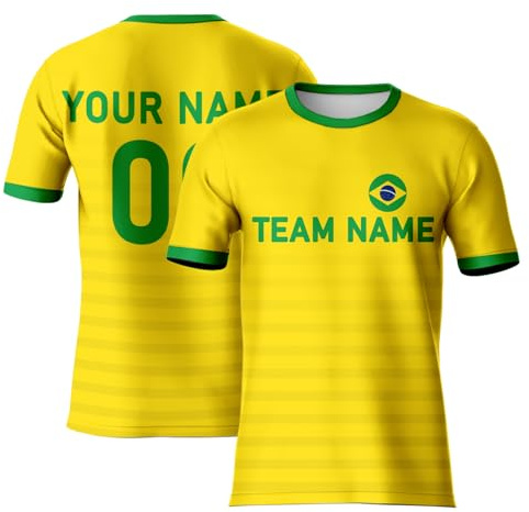 Brasilien Performance Trikot für Herren, personalisierbar, fügen Sie Ihren Teamnamen hinzu, Futsal-Top, brasilianische Hemden für Sportfans, gelb, 5XL