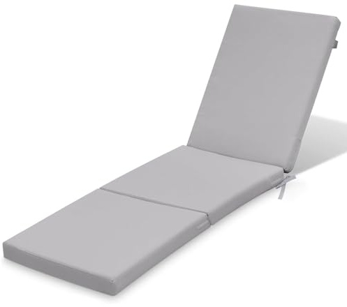 Dynöverdrag för trädgårds- och solstolar 192x58x4 cm hopfällbar | Stoppad dyna för solsängar väderbeständig och tvättbar avtagbart överdrag | Modell GRÅ [145]