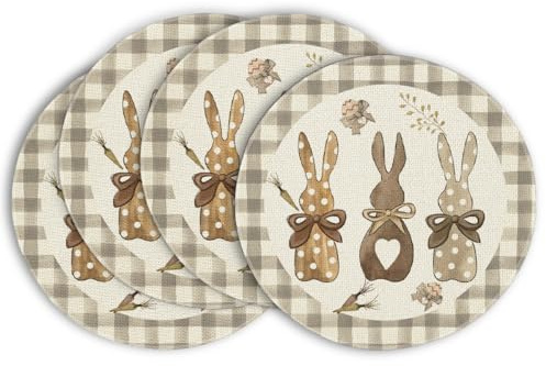Artoid Mode Büffelkaro Hase Karotten Ostern 4er Set Platzsets, 37cm Frühling Küche Tisch Dekoration Drinnen Urlaub Party Dekor
