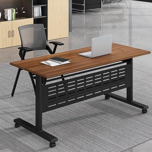 Tragbarer, klappbarer Konferenztisch aus Holz auf Rädern für Büro und Schule, multifunktionaler Trainingsschreibtisch, platzsparendes Design, Weiß (160 x 40,6 x 76,2 cm) und dunkles Walnuss (139,7 x