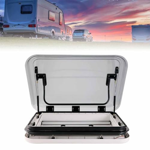 PRMTYUP RV Skylight Roof Vent Hatch, Cargo Trailer Roof Vent, Hatch Roof Top Vent, with LED Light RV Roof Window, for Caravan, Trailer, Modified Car, Special Vehicle,White,500 * 700mm