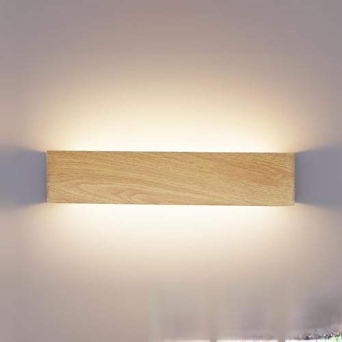 XXINLOOY Wall Light LED Indoor 24W 3 Colour Modes 3000 K/4500K/6000K Wall Uplighters, Wall Mounted Light,Aluminum Wall Lamps,16.14 inch/Wood Grain ﻿