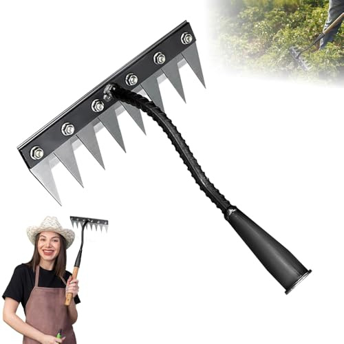 Rateau de Désherbage Desherbeur Manuel Outillage de Jardin Acier Inoxydable Arrache Mauvaise Herbe Râteau à Feuilles pour Les Pelouses Les Jardins Le Gazon (5 Dents)