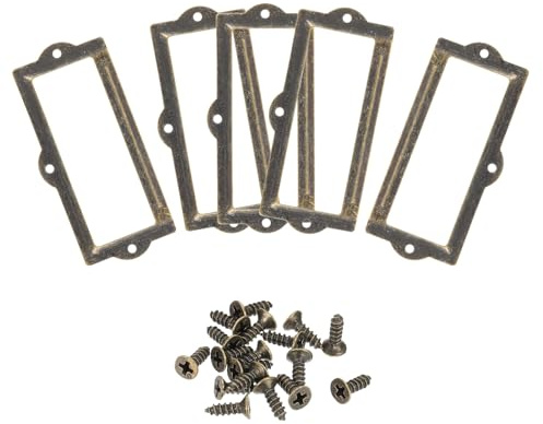 sourcing map Etikettenhalter, 90 x 42 mm, 5 Stück, 3 Löcher, Namensschild, Etikettenhalter, Rahmen für Büro, Bibliothek, Schublade, Schrank, Regale, bronzefarben