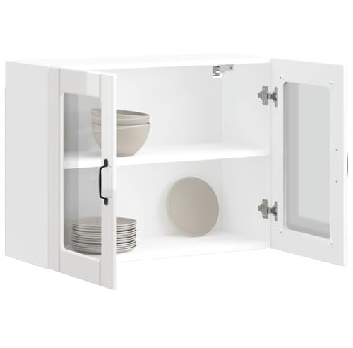 Qnhdfrt Küchen-Hängeschrank mit Glastür Lucca Hochglanz-Weiß Holzwerkstoff 80x31x60 cm Platzsparender Wandschrank mit Stauraum