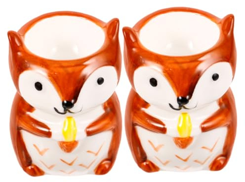 SHINEOFI 2Pcs Handmade Porcelain Egg Cups Creative Fox Design Footed Chicken Egg Holder Breakfast Kitchen Dining Accessory