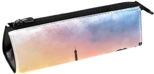 VAPOKF Aquarelle Paris Tour Seine au crépuscule Trousse à crayons Pochette à crayons Sac cosmétique Sac compact à fermeture éclair