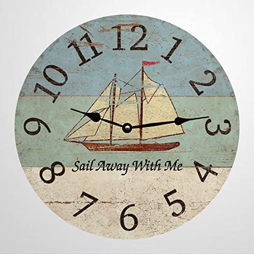 Nave: Salpa Con Me Rotondo Orologio Da Parete Facile Lettura Orologio Muro Silenzioso Quarzo Orologi Da Appendere Per Scuola Interno Casa 25Cm