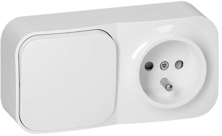 Miratic Interrupteur Mural avec Prise Saillie 2P+T Montage Simple par Serre-Joint Prise avec Interrupteur avec Eclipse de Protection IP 20 (blanc)