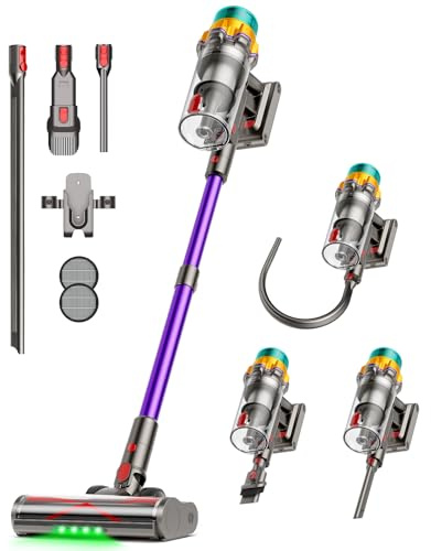 Akku Staubsauger 50000Pa/600W/65Min, Kabelloser Stabstaubsauger mit 2L Staubbehälter, Selbststehend, LED-Display, 8-Schicht-Filtration, Flexible Fugendüse, Leicht für Hartböden, Teppiche, Tierhaare
