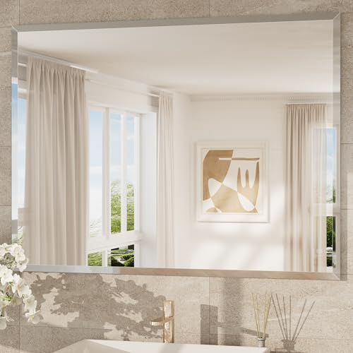 Keonjinn Badezimmerspiegel Rechteckig 120x90cm, Rahmenloser Wandspiegel mit abgeschrägter Kante, dekorativer Spiegel für Badezimmer, Wohnzimmer, Schlafzimmer, Wanddekoration
