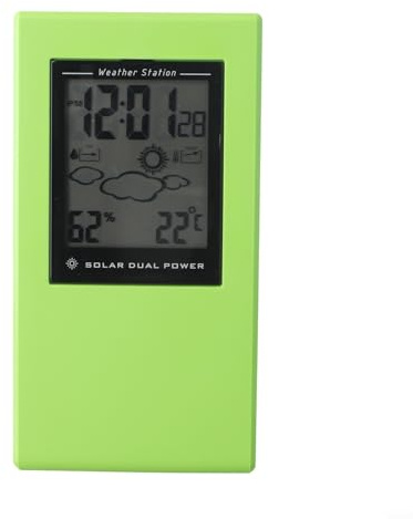 Bulevisiter Solarbetriebenes Außenthermometer und Luftfeuchtigkeitsuhr mit echten Wetterdaten, LCD-Display, Kunststoffgehäuse, für einfaches Ablesen, für Garten, Hof und Zuhause (grün)