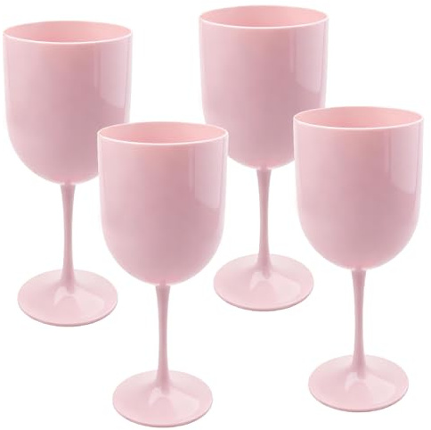 PORFOYO 4 Stück Weingläser Kunststoff, Plastik Weingläser 480ML, Camping Champagner Glas Sektflöten, Sektgläser Kunststoff, Bruchsicher, Bpa Frei Für Hochzeiten, Geburtstage, Weihnachten(Pink)