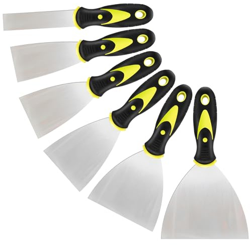 6Pcs Putty Knife, Spackle Knife, Premium Stainless Steel Paint Scraper, Scraper Tool, Perfect For Repairing Drywall, Removing Wallpaper, Mud, Plaster Scraping, Spackle Knife Set (1 2 2.5 3 4 5）