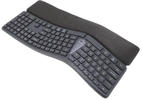 SUNGOOYUE Tastiera Ergonomica, Tastiera per Computer Wireless 2.4G 111 Tasti con Poggiapolsi in Memory Foam per Ufficio a Casa e Lunghe Sessioni di Digitazione