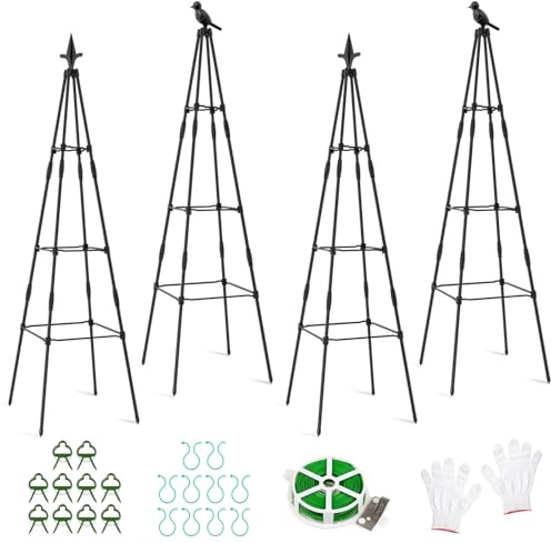 ZIKEBTUY Juego de 4 obeliscos de jardín de 120 cm para plantas trepadoras, enrejado de metal para lugares públicos y patios privados