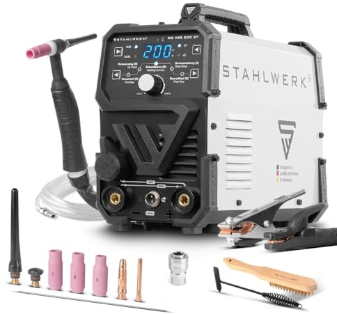 STAHLWERK Poste à souder 2-en-1 combiné DC TIG 200 ST – TIG & MMA (électrode enrobée/ARC) jusqu’à 200 A, amorçage HF, Hot Start, Anti-Stick, adapté à l’acier, inox, cuivre et laiton, pas d’aluminium