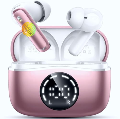 Nerunsa Écouteurs Bluetooth, écouteurs sans fil Bluetooth 5.4 HiFi stéréo, 50 heures de temps de lecture, écouteurs intra-auriculaires avec réduction de bruit ENC