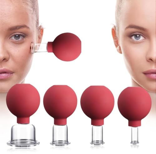 GWEOR Kit de 4 Ventosas Masajes de Silicona Roja, Masajeador Anticelulítico Profesional para Cuerpo y Espalda, Ventosaterapia para Drenaje Linfático y Alivio Muscular, Set de Vacuoterapia Suave
