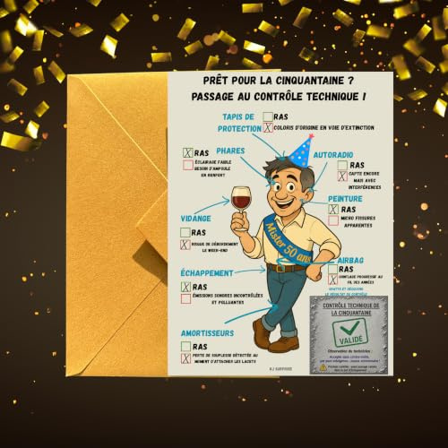 KJ Surprise Carte Anniversaire 50 Ans à Gratter – Contrôle Technique Humoristique – Carte 50 ans Homme Originale – Carte Anniversaire 50 Ans Drôle Humoristique