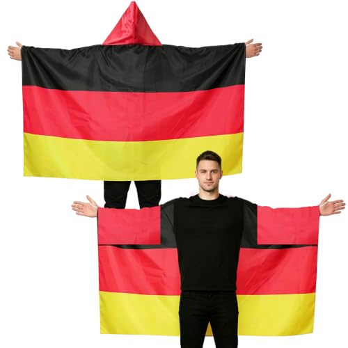 Capa Bandera de Alemania, 150 x 90 cm Capa de Disfraz de Bandera Alemania, Bander-a Alemania Grande con Mangas Integradas, Body Flag Alemania Ideal Ver Partidos Fiestas y Celebraciones (DE)