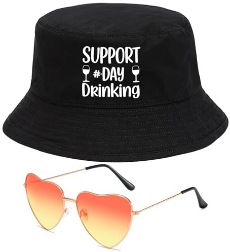 Fischerhut Lustig Herren Damen Set, Mallorca Party Outfit Accessoires, Festival Accessoires, mit Herz Sonnenbrille, Lustiger Bucket Hat für Sommer Urlaub – Malle Zubehör, Festival Outfit Damen Herren