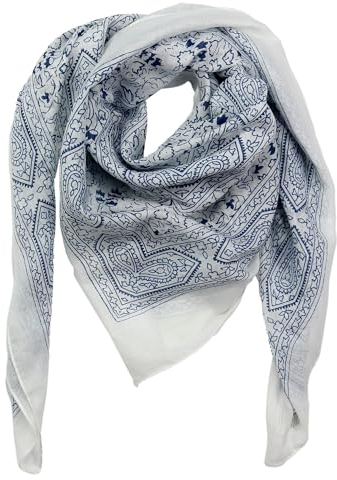 Freak Scene Baumwolltuch Indisches Muster 1 weiß Blumen blau quadratisches Tuch