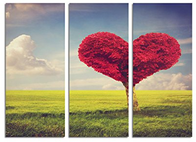 Paul Sinus Art 130x90cm – Keilrahmenbild Baum Herzform romantisch Feld 3teiliges Wandbild auf Leinwand und Keilrahmen - Fotobild Kunstdruck Artprint