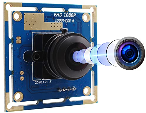 ELP Cámara web 1080P ojo de pez, módulo de cámara USB Full HD, alta velocidad, cámara web, gran angular, USB con cámara, 640 x 480 @ 100 fps, compatible con Android, Windows Linux USBFHD01M-L180