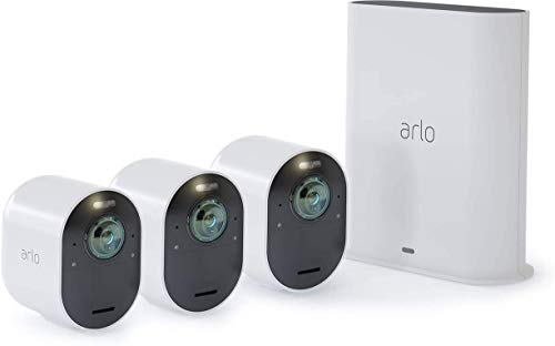 Arlo Ultra Wireless Outdoor Home Security Camera System CCTV, 6-month battery, Alarm, Colour Night Vision, Weatherproof, 4K, 2-Way Audio, 3 Camera kit, With free trial of Arlo Secure Plan