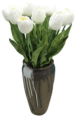 cn-Knight Konstgjord blomma 12 st 50 cm lång stjälk tulpan falsk PU blomma stor storlek falsk tulpan för bröllop brud bukett brudtärna heminredning kontor baby shower bordsuppsats reception (vit)