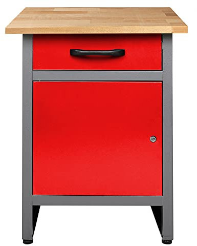 Ondis24 Werkbank rot Werktisch Werkstatteinrichtung mit Schublade und Tür abschließbar 60 x 60 cm Arbeitshöhe (85 cm)