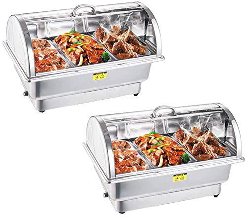 Aprilhp 2X Edelstahl Speisenwärmer Warmhaltebehälter Buffet Wärmebehälter für Catering Buffet Party Warmhalteplatte für Gewerblichen Einsatz, Catering Supplies Hotel Equipment