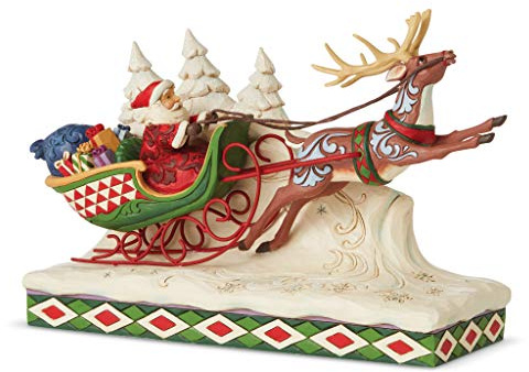 Enesco Jim Shore Heartwood Creek Here Comes Weihnachtsmann Schlitten mit Rentier, 17,8 cm, Mehrfarbig
