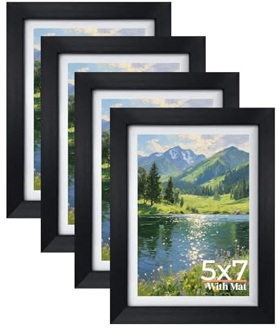 Giftgarden 5x7 Picture Frame Set of 4, 6x8 Matted to Display 5 by 7 Photo with Mat or 6 by 8 without Mat for Wall or Tabletop, Black