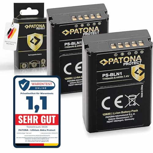 PATONA 2X Protect BLN-1 Akku 1140mAh Ersatz für Olympus PS-BLN1 EM1 EM5 | Ersatzakku für OMD OM-D E-M1 E-M5 Mark II Pen F E-P5 EP5 Stylus XZ-2, mit NTC-Sensor & Schutzgehäuse